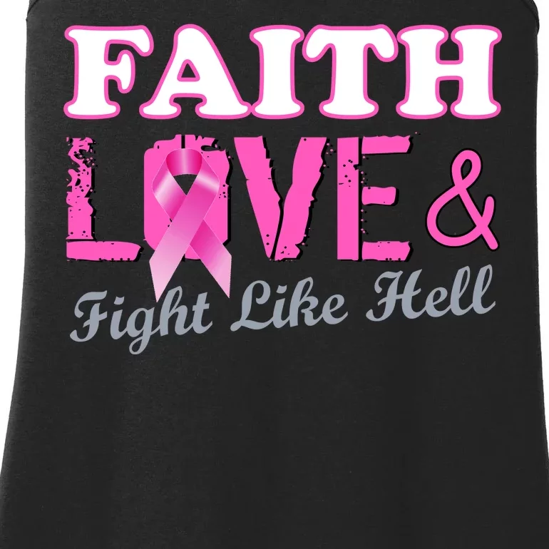 Faith Love & Fight Like Hell Ribbon Breast Cancer Ladies Essential Tank