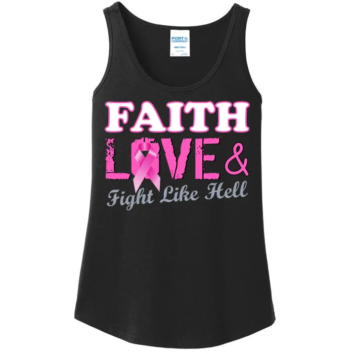 Faith Love & Fight Like Hell Ribbon Breast Cancer Ladies Essential Tank