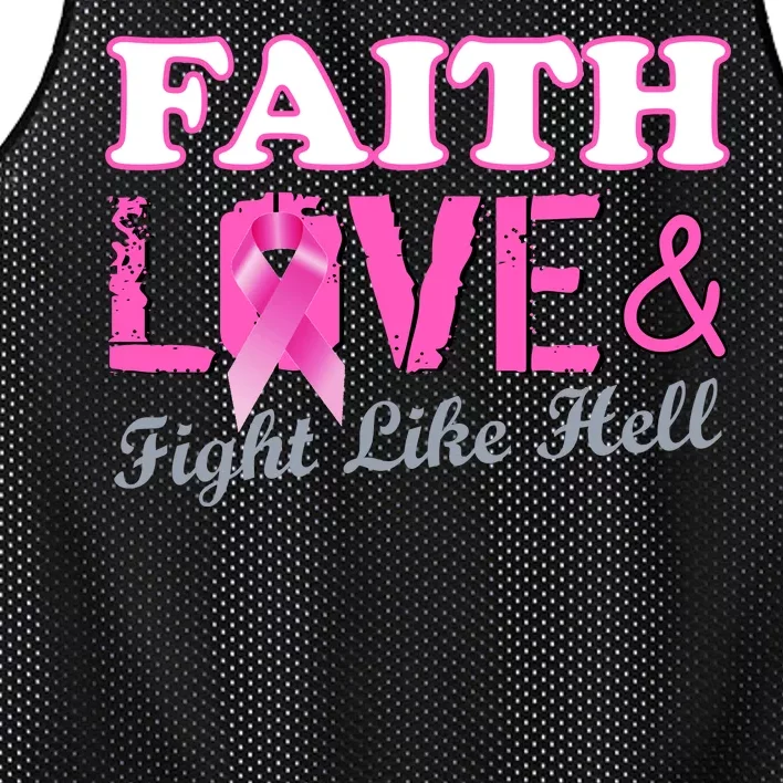 Faith Love & Fight Like Hell Ribbon Breast Cancer Mesh Reversible Basketball Jersey Tank