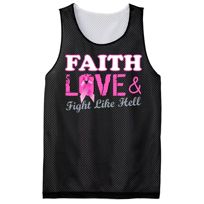 Faith Love & Fight Like Hell Ribbon Breast Cancer Mesh Reversible Basketball Jersey Tank