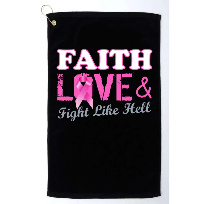 Faith Love & Fight Like Hell Ribbon Breast Cancer Platinum Collection Golf Towel