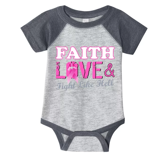 Faith Love & Fight Like Hell Ribbon Breast Cancer Infant Baby Jersey Bodysuit