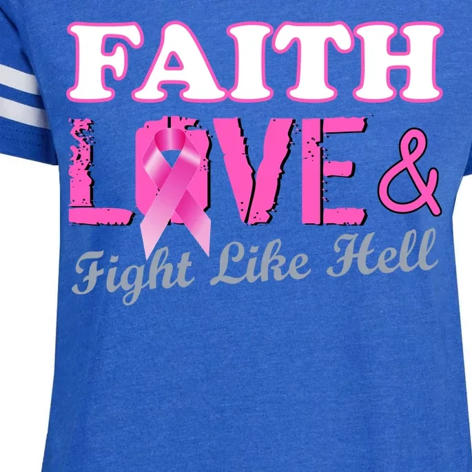 Faith Love & Fight Like Hell Ribbon Breast Cancer Enza Ladies Jersey Football T-Shirt