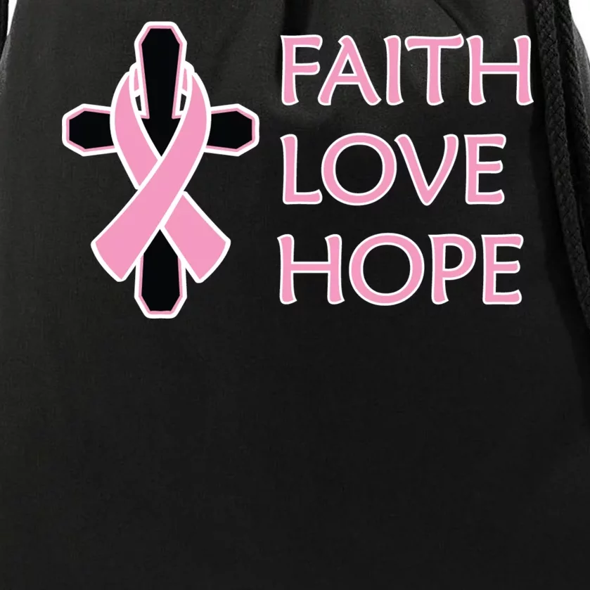 Faith Love Hope Breast Cancer Ribbon Cross Drawstring Bag