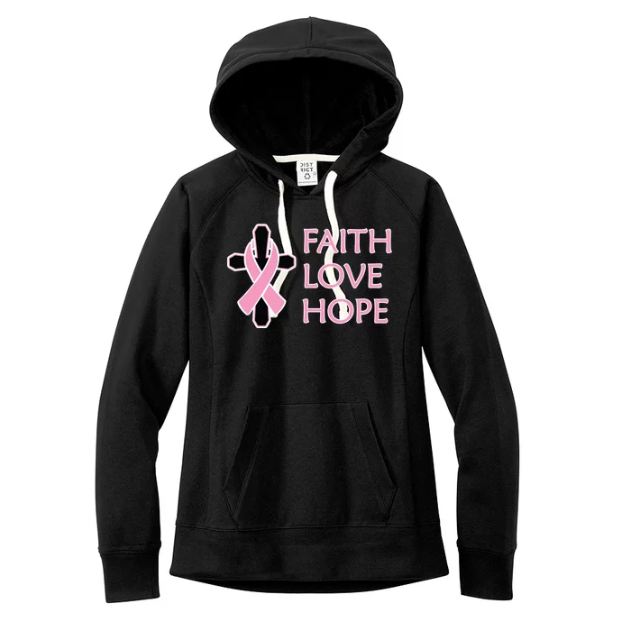 Faith Love Hope Breast Cancer Ribbon Cross Women's Fleece Hoodie