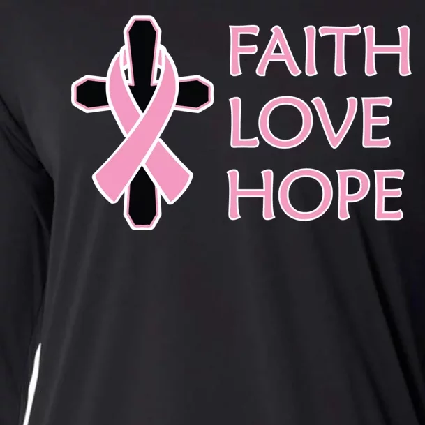 Faith Love Hope Breast Cancer Ribbon Cross Cooling Performance Long Sleeve Crew