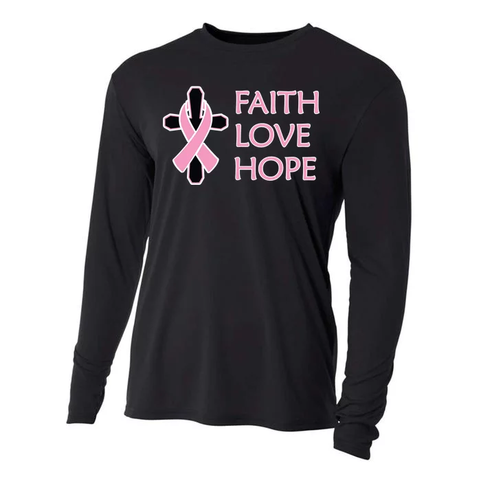 Faith Love Hope Breast Cancer Ribbon Cross Cooling Performance Long Sleeve Crew