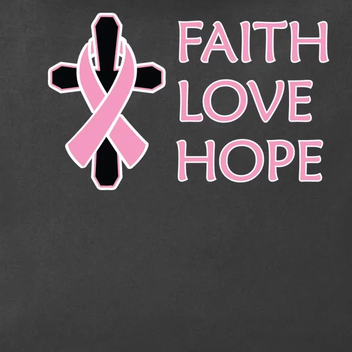 Faith Love Hope Breast Cancer Ribbon Cross Zip Tote Bag