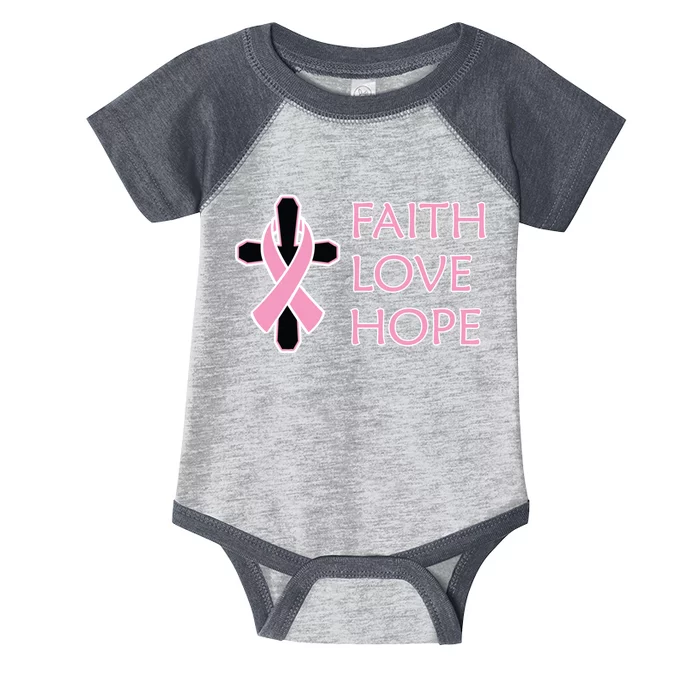 Faith Love Hope Breast Cancer Ribbon Cross Infant Baby Jersey Bodysuit