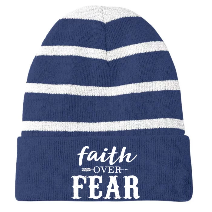 Faith Over Fear Striped Beanie with Solid Band