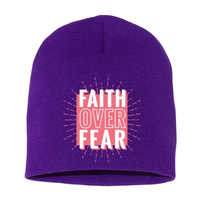 Faith Over Fear Cute Christian Quote Short Acrylic Beanie