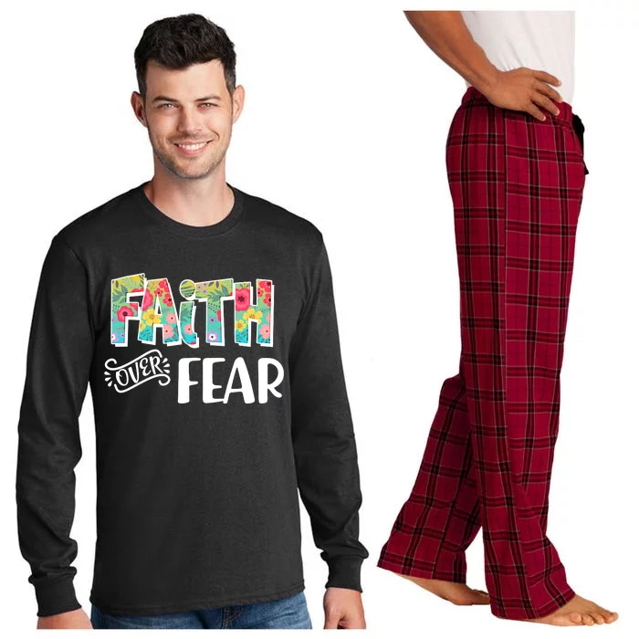 Faith Over Fear Flower Pattern Long Sleeve Pajama Set