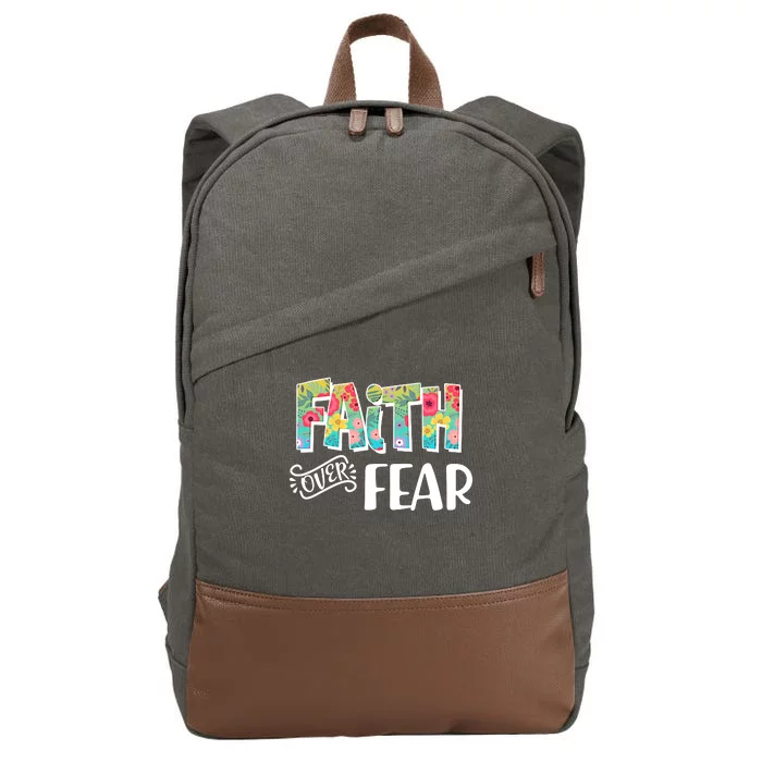 Faith Over Fear Flower Pattern Cotton Canvas Backpack