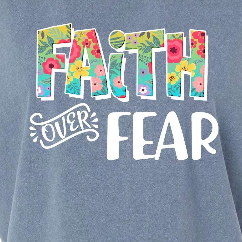 Faith Over Fear Flower Pattern Garment-Dyed Women's Muscle Tee