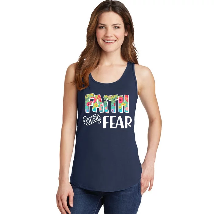 Faith Over Fear Flower Pattern Ladies Essential Tank