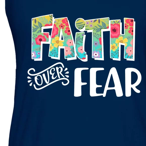 Faith Over Fear Flower Pattern Ladies Essential Flowy Tank