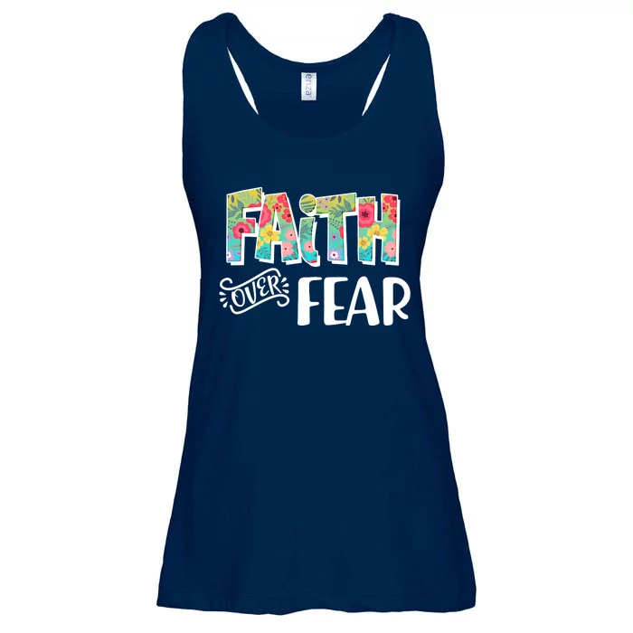 Faith Over Fear Flower Pattern Ladies Essential Flowy Tank