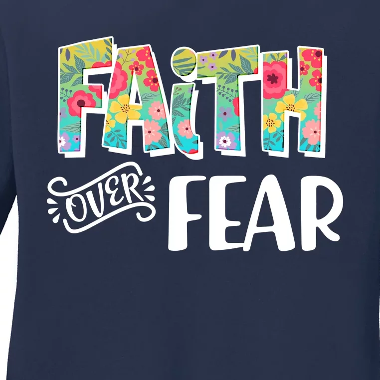 Faith Over Fear Flower Pattern Ladies Long Sleeve Shirt