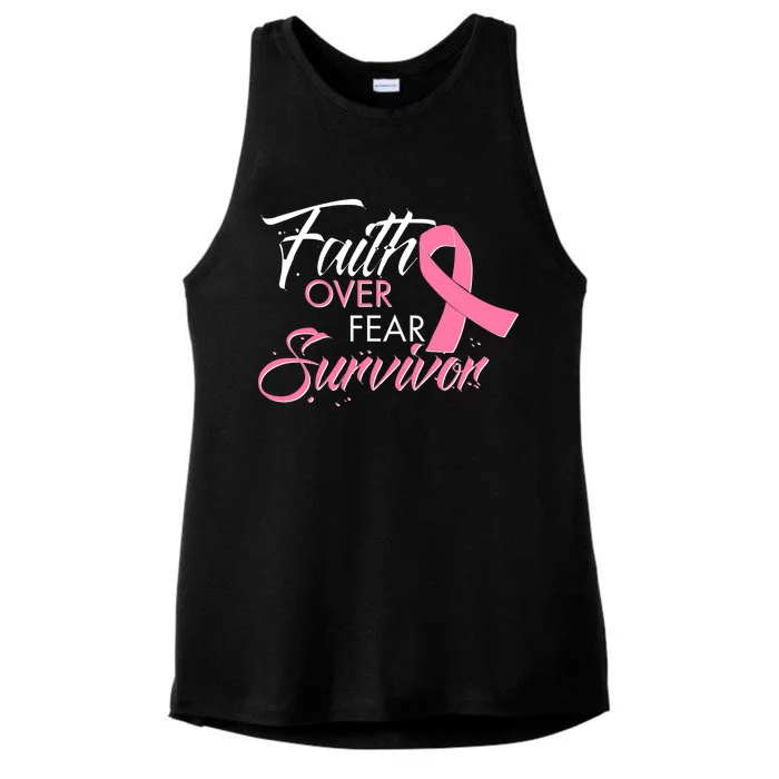 Faith Over Fear Survivor Breast Cancer Awareness Ladies Tri-Blend Wicking Tank