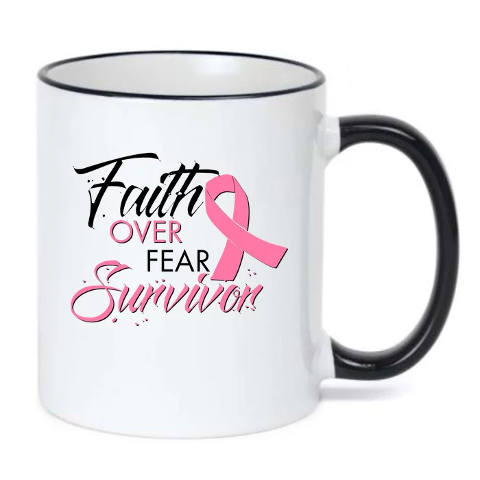 Faith Over Fear Survivor Breast Cancer Awareness Black Color Changing Mug