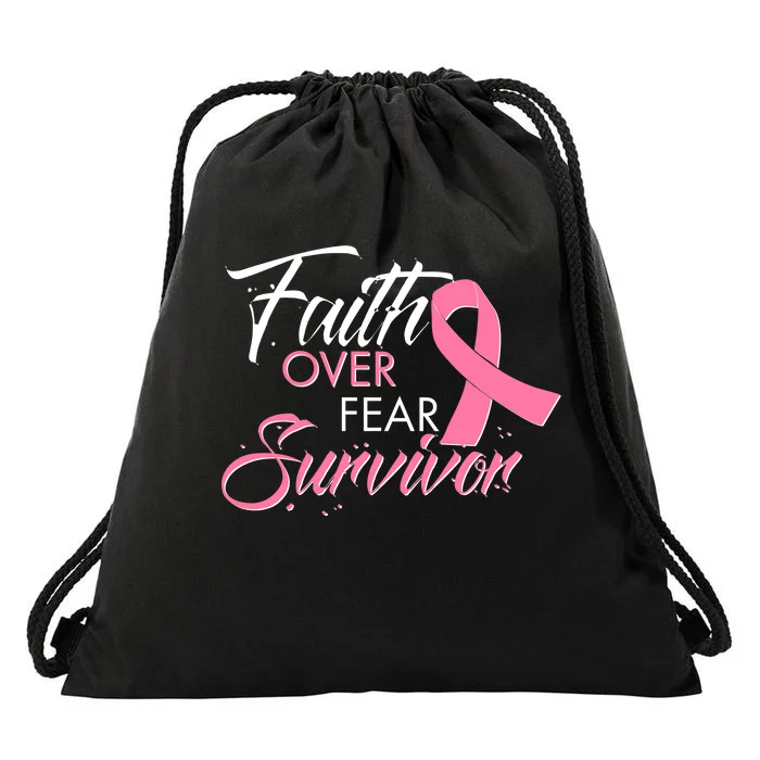 Faith Over Fear Survivor Breast Cancer Awareness Drawstring Bag