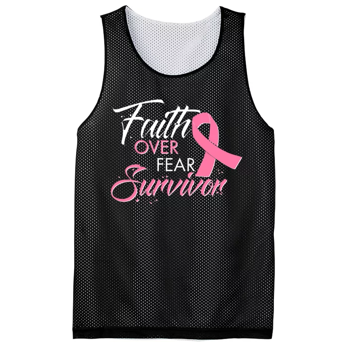 Faith Over Fear Survivor Breast Cancer Awareness Mesh Reversible Basketball Jersey Tank