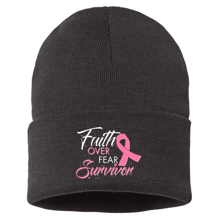 Faith Over Fear Survivor Breast Cancer Awareness Sustainable Knit Beanie