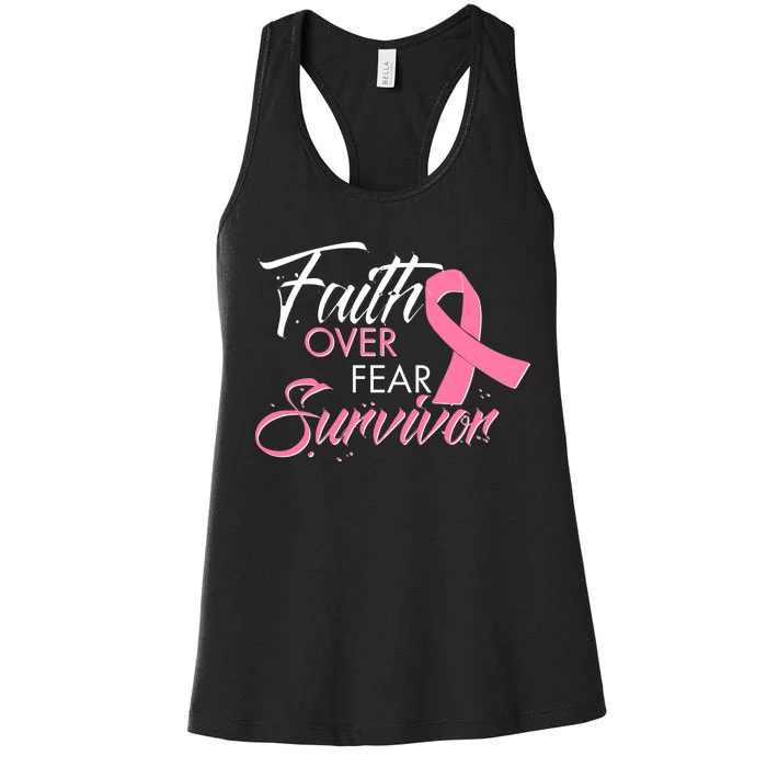 Faith Over Fear Survivor Breast Cancer Awareness Women's Racerback Tank