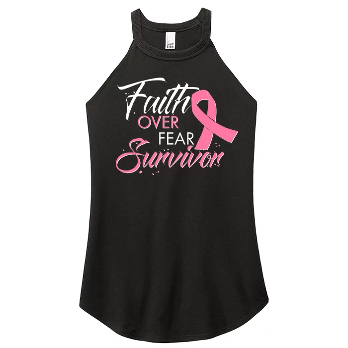 Faith Over Fear Survivor Breast Cancer Awareness Women’s Perfect Tri Rocker Tank