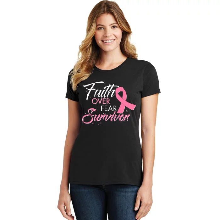 Faith Over Fear Survivor Breast Cancer Awareness Women's T-Shirt