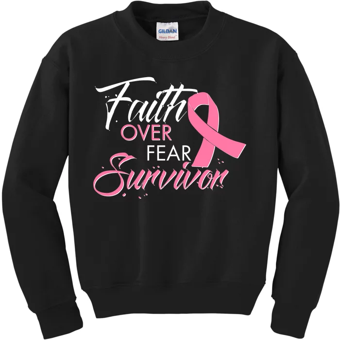 Faith Over Fear Survivor Breast Cancer Awareness Kids Sweatshirt