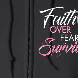 Faith Over Fear Survivor Breast Cancer Awareness Full Zip Hoodie