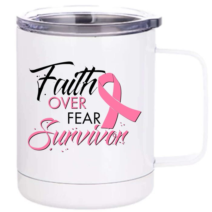 Faith Over Fear Survivor Breast Cancer Awareness Front & Back 12oz Stainless Steel Tumbler Cup