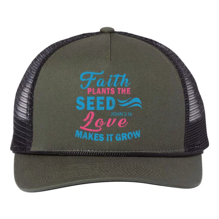 Faith Plants The Seed Love Makes It Grow John 3:16 Retro Rope Trucker Hat Cap