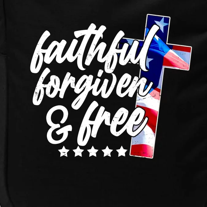 Faithful Forgiven and Free USA American Flag Cross Impact Tech Backpack