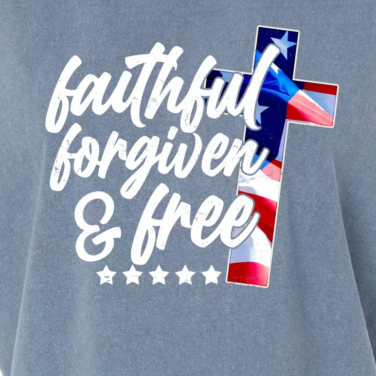 Faithful Forgiven and Free USA American Flag Cross Garment-Dyed Women's Muscle Tee