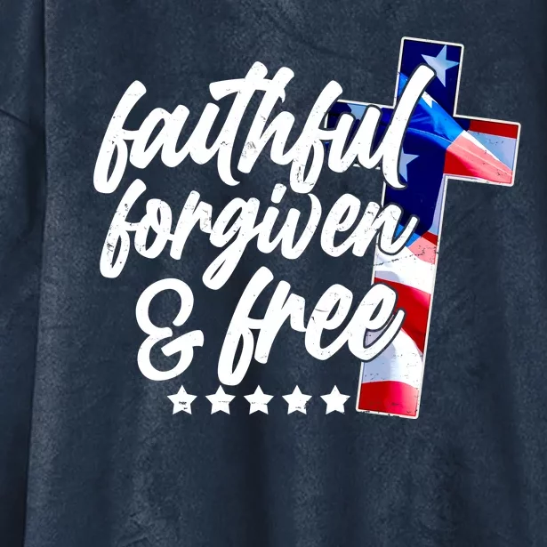 Faithful Forgiven and Free USA American Flag Cross Hooded Wearable Blanket