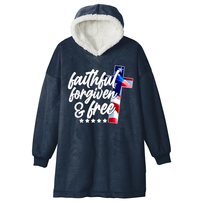 Faithful Forgiven and Free USA American Flag Cross Hooded Wearable Blanket