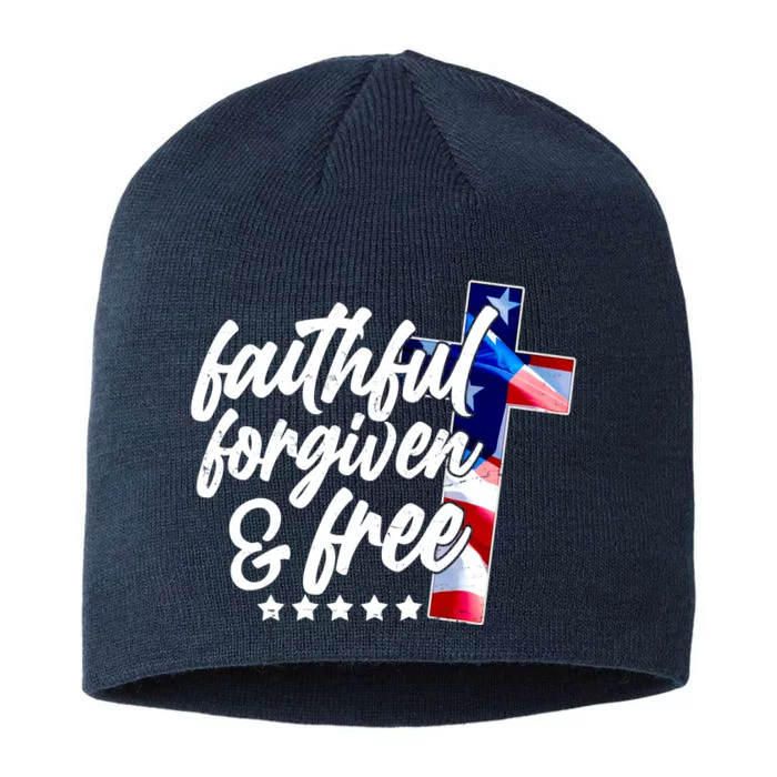 Faithful Forgiven and Free USA American Flag Cross 8 1/2in Sustainable Knit Beanie