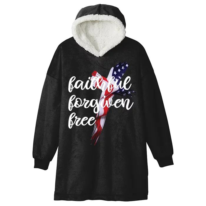 Faithful Forgiving Free American Cross Hooded Wearable Blanket