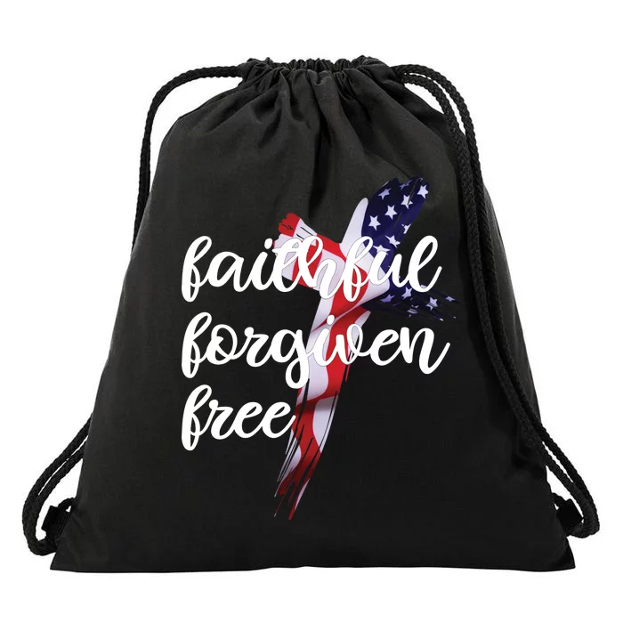 Faithful Forgiving Free American Cross Drawstring Bag