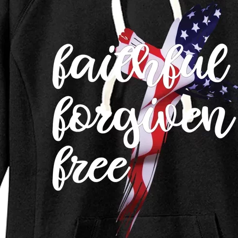 Faithful Forgiving Free American Cross Women's Fleece Hoodie