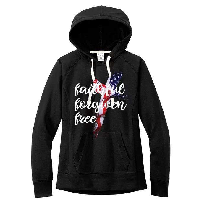 Faithful Forgiving Free American Cross Women's Fleece Hoodie