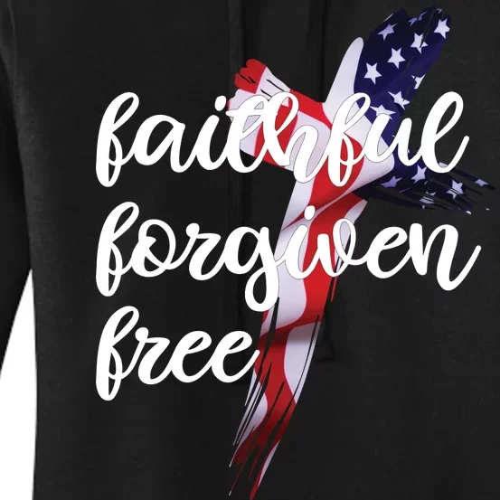 Faithful Forgiving Free American Cross Women's Pullover Hoodie