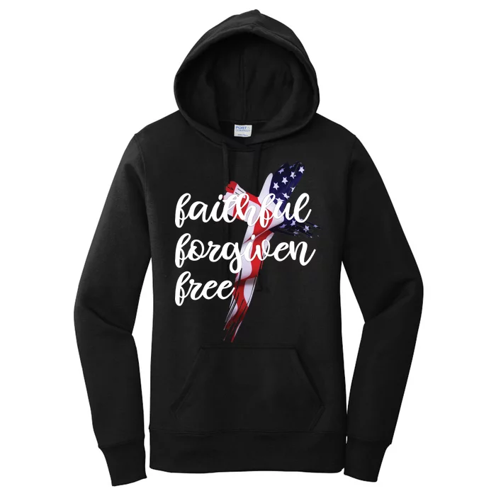 Faithful Forgiving Free American Cross Women's Pullover Hoodie