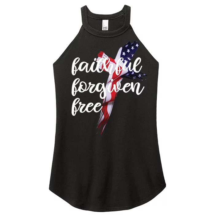 Faithful Forgiving Free American Cross Women’s Perfect Tri Rocker Tank