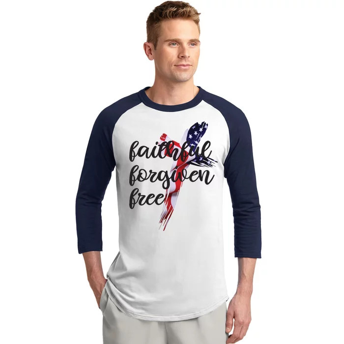 Faithful Forgiving Free American Cross Baseball Sleeve Shirt