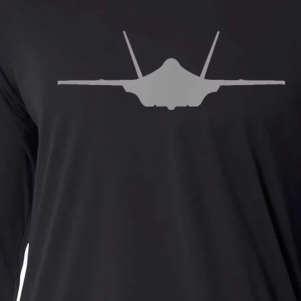 F35 A JSF Lightning II Aircraft Silhouette And Tri View Cooling Performance Long Sleeve Crew