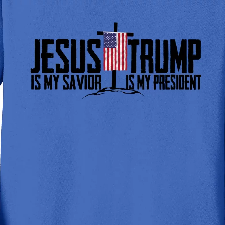 Funny American Jesus Is My Savior Trump Is My President Gift Kids Long Sleeve Shirt