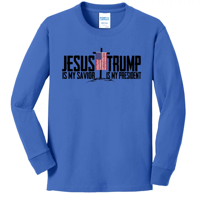 Funny American Jesus Is My Savior Trump Is My President Gift Kids Long Sleeve Shirt